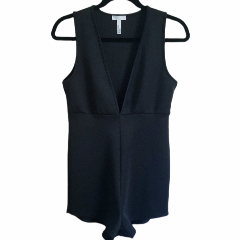Leith Black Plunging V-Neck Sleeveless Romper